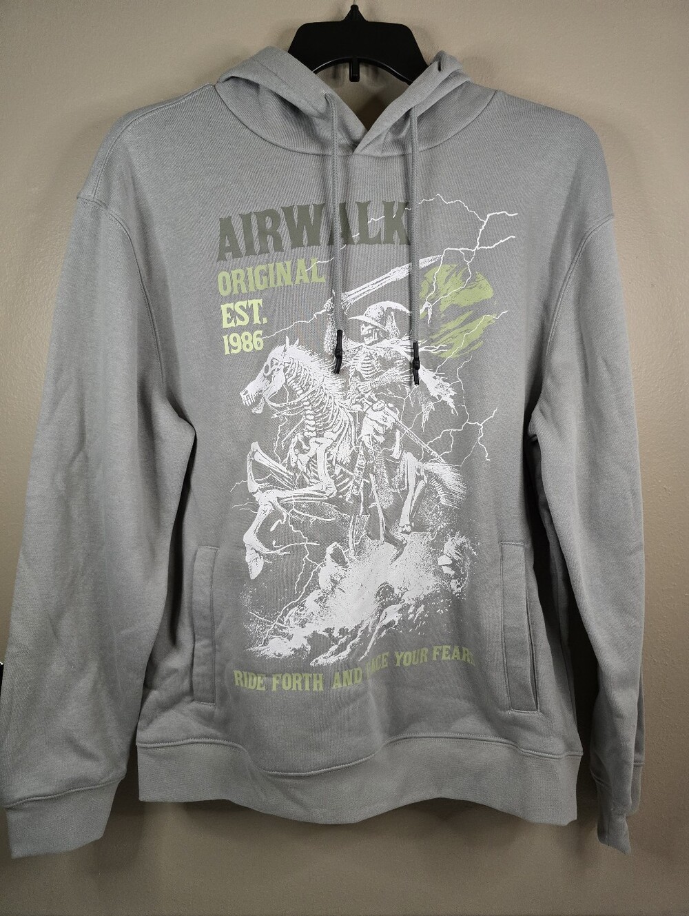 Airwalk Men's Fleece Pullover Hoodie Gray Grunge Skater Punk